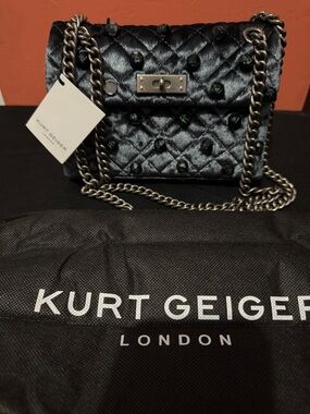 Kurt Geiger Black Quilted Chain Shoulder Bag with Embellishments
